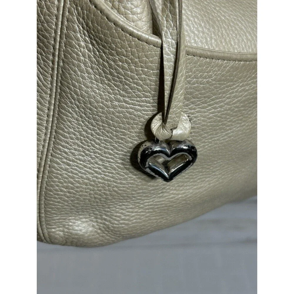 BRIGHTON Ivory Pebbled Leather Multi-Color Woven Shoulder Strap Bag Purse vtg.